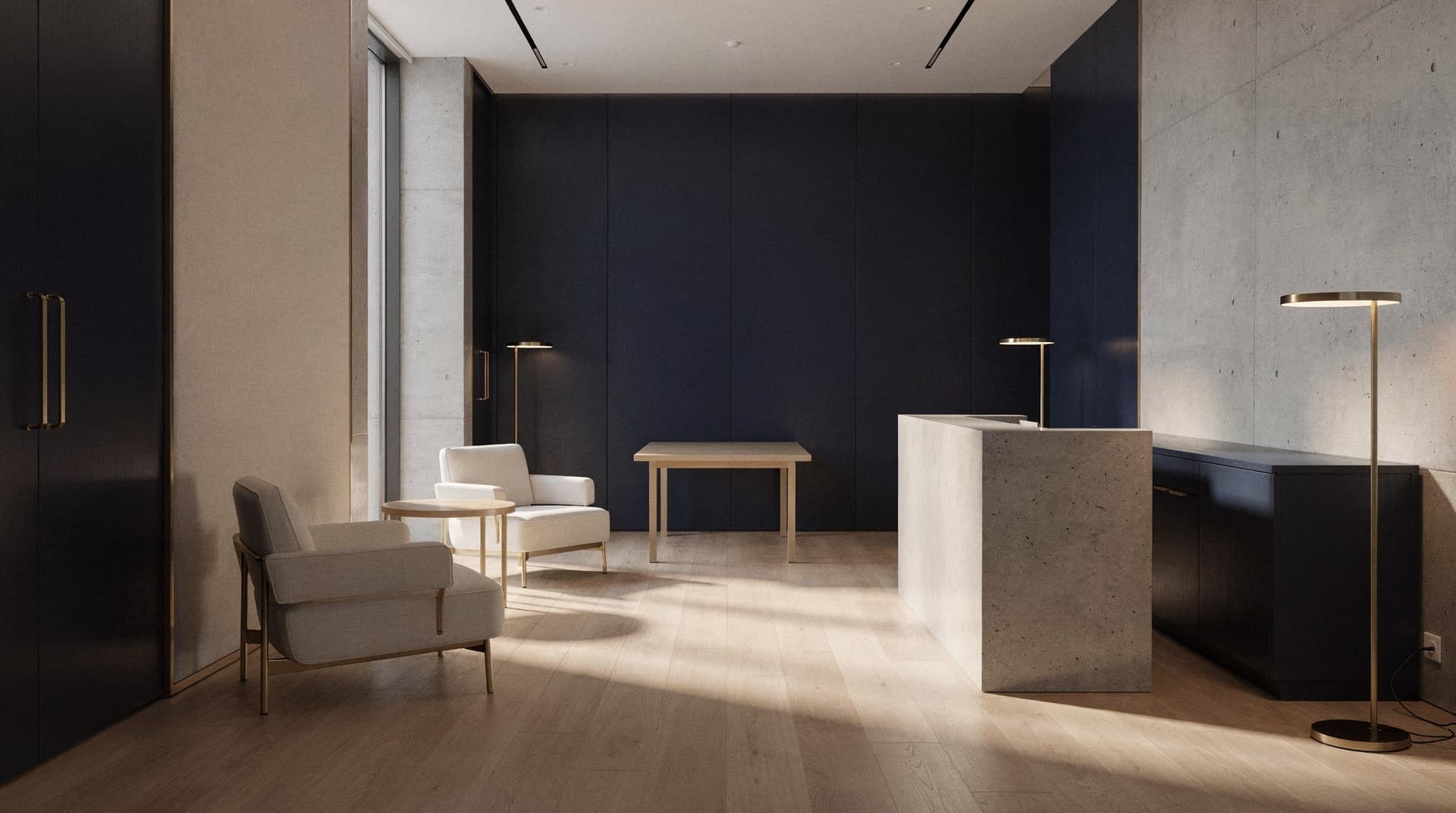 Interior con un sentido lineal de proceso y dirección, bajo luz natural, intencional y ordenado.